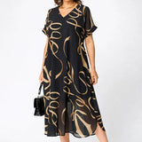 DELACROIX | Robe Midi Fluide À Motifs Dorés Amélie