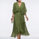 DELACROIX | Robe Midi Drapée à Encolure Elysia