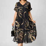 DELACROIX | Robe Midi Fluide À Motifs Dorés Amélie