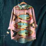 Elisa - Camisa Casual com Estampa de Peixe Vintage