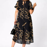 DELACROIX | Robe Midi Fluide À Motifs Dorés Amélie