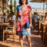 DELACROIX | Elegantna Mira haljina do koljena od mramornog uzorka