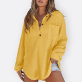Inês - Blusa Túnica Leve Decote V com Botões