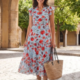 DELACROIX | Robe Midi Évasée à Imprimé Floral Lila