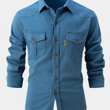 Camisa de Mistura de Denim - Botões