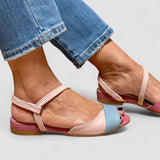 Roselina - Asimetrične ružičaste sandale s color block uzorkom