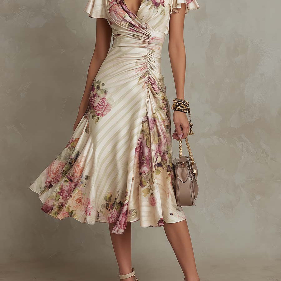 DELACROIX | Elegantna drapirana cvjetna haljina Camille