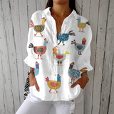 Noélia - Blusa Leve com Estampa de Galinhas