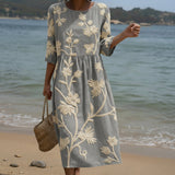 Ana - Vestido Midi com Estampa de Plantas e Flores